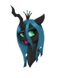 Size: 1523x1845 | Tagged: safe, artist:sannykat, queen chrysalis, changeling, changeling queen, bust, fangs, female, portrait, simple background, solo, transparent background