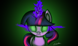 Size: 1000x589 | Tagged: safe, artist:esuka, derpibooru import, twilight sparkle, the crystal empire, dark magic, solo, sombra eyes