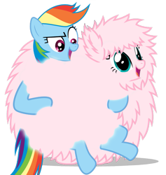 Size: 527x555 | Tagged: safe, rainbow dash, oc, oc:fluffle puff, pegasus, pony, blue coat, female, mare, multicolored mane