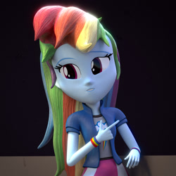 Size: 1920x1920 | Tagged: safe, artist:3d thread, artist:creatorofpony, rainbow dash, equestria girls, /mlp/, 3d, 3d model, blender, check em, clothes, pointing, shirt, skirt, solo, wristband