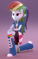 Size: 450x707 | Tagged: safe, artist:creatorofpony, rainbow dash, equestria girls, 3d, blender, kneeling, solo