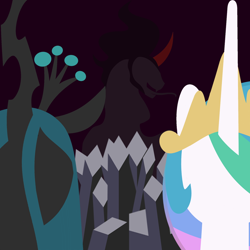 Size: 1000x1000 | Tagged: safe, artist:penstrokepony, king sombra, princess celestia, queen chrysalis, alicorn, changeling, changeling queen, pony, unicorn, minimalist