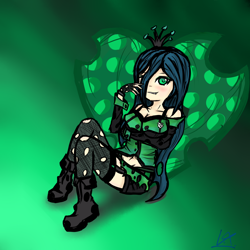 Size: 5000x5000 | Tagged: safe, artist:ixtour, queen chrysalis, human, absurd resolution, belly button, boots, clothes, gloves, heart, humanized, light skin, smiling, solo, stockings, valentine's day