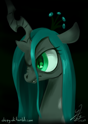 Size: 1190x1683 | Tagged: safe, artist:chirpy-chi, queen chrysalis, changeling, changeling queen, angry, bust, female, portrait, scowl, scrunchy face, solo