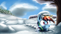 Size: 5880x3286 | Tagged: safe, artist:otakuap, rainbow dash, pegasus, pony, absurd resolution, snow, solo