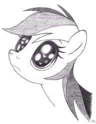 Size: 2306x2992 | Tagged: safe, artist:uminanimu, rainbow dash, pegasus, pony, bust, frown, heart eyes, monochrome, portrait, solo, traditional art, wingding eyes