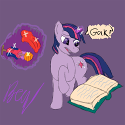 Size: 900x900 | Tagged: safe, artist:bc92, derpibooru import, twilight sparkle, pony, unicorn, female, gak, horn, mare, purple coat, purple mane, solo