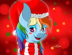 Size: 2500x1900 | Tagged: safe, artist:lordzid, rainbow dash, pegasus, pony, clothes, hat, santa hat, scarf, solo