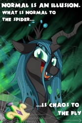 Size: 1024x1536 | Tagged: safe, artist:dangercloseart, queen chrysalis, changeling, changeling queen, grin, looking at you, open mouth, solo