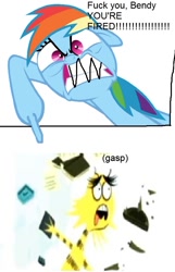 Size: 598x929 | Tagged: safe, rainbow dash, 1000 hours in ms paint, barely pony related, bendy (foster's home for imaginary friends), foster's home for imaginary friends, ms paint, needs more jpeg, obligatory pony, op is a cuck, shitposting, vulgar, wat, wtf