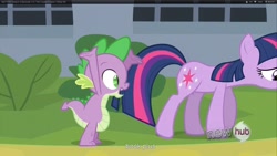 Size: 1920x1080 | Tagged: safe, derpibooru import, screencap, spike, twilight sparkle, dragon, the crystal empire, youtube caption