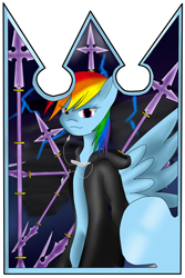 Size: 2000x3000 | Tagged: safe, artist:shadowtsuki12, rainbow dash, pegasus, pony, blue coat, female, kingdom hearts, mare, multicolored mane, solo, xaldin