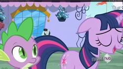 Size: 1920x1080 | Tagged: safe, derpibooru import, screencap, spike, twilight sparkle, dragon, youtube caption