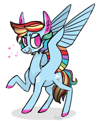 Size: 1264x1579 | Tagged: safe, artist:jellybeanbullet, rainbow blitz, rainbow dash, pegasus, pony, grin, rule 63, solo, spread wings