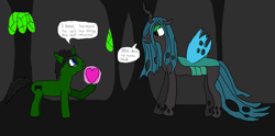 Size: 1583x784 | Tagged: safe, artist:derek the metagamer, queen chrysalis, oc, oc:derek the metagamer, changeling, changeling queen, canon x oc, digital art, heart, quality