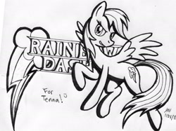 Size: 2232x1668 | Tagged: safe, artist:project-occasus, rainbow dash, pegasus, pony, monochrome, solo, traditional art