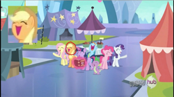 Size: 1169x653 | Tagged: safe, derpibooru import, screencap, applejack, fluttershy, pinkie pie, rainbow dash, rarity, spike, twilight sparkle, dragon, earth pony, pegasus, pony, unicorn, the crystal empire, spoiler:s03, faic, mane seven, wat, weirdface