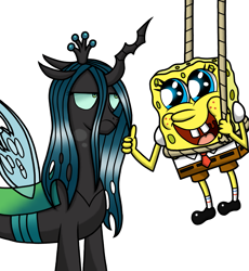 Size: 2475x2696 | Tagged: safe, artist:heartshielder1991, queen chrysalis, changeling, changeling queen, crossover, female, horn, spongebob squarepants