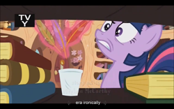 Size: 1024x640 | Tagged: safe, derpibooru import, screencap, twilight sparkle, the crystal empire, levitation, magic, quill, telekinesis, youtube caption