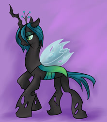 Size: 1280x1446 | Tagged: safe, artist:vvw84, queen chrysalis, changeling, changeling queen, alternate hairstyle, female, horn, solo