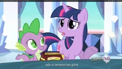 Size: 1920x1080 | Tagged: safe, derpibooru import, screencap, spike, twilight sparkle, dragon, the crystal empire, youtube caption