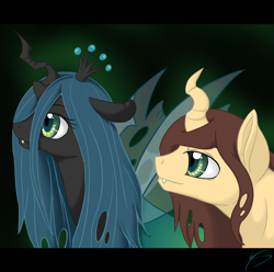 Size: 1024x1016 | Tagged: safe, artist:chibikemono, queen chrysalis, oc, oc:poisoned soul, changeling, changeling queen, changelingified, chrysalislover