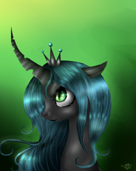 Size: 1200x1507 | Tagged: safe, artist:dashameleshkina666, queen chrysalis, changeling, changeling queen, bust, female, looking up, portrait, smiling, solo