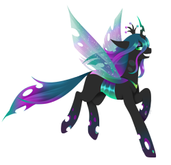 Size: 2397x2303 | Tagged: safe, artist:fuyusfox, queen chrysalis, changeling, changeling queen, female, grin, looking back, rainbow power, rainbow power-ified, simple background, smiling, solo, transparent background