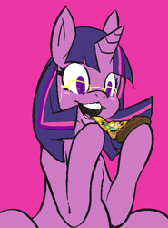 Size: 509x687 | Tagged: safe, artist:mangneto, derpibooru import, twilight sparkle, cheeks, eating, floppy ears, food, glasses, lips, pizza, teeth