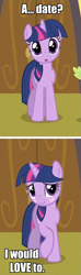 Size: 283x959 | Tagged: safe, derpibooru import, twilight sparkle, :o, blushing, bronybait, c:, cute, date, image macro, looking at you, raised hoof, shy, smiling, solo