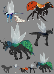 Size: 800x1107 | Tagged: safe, artist:basiliskfree, queen chrysalis, breezie, changeling, changeling queen, insect, monster pony, original species, spiderpony, alternate design, concept, concept art, gray background, grub, insectoid, simple background