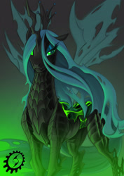 Size: 2480x3508 | Tagged: safe, artist:blackrunewarlock, queen chrysalis, changeling, changeling queen, female, high res, looking at you, mare, solo, spread wings, wings