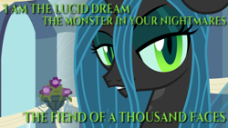 Size: 540x304 | Tagged: safe, queen chrysalis, changeling, changeling queen, image macro, meme, text, warcraft, world of warcraft, yogg-saron