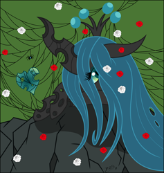 Size: 6000x6323 | Tagged: safe, artist:midnightblitzz, artist:rossmaniteanzu, queen chrysalis, changeling, changeling queen, spider, absurd resolution, awesome, cute, cutealis, female, rose, solo, vector