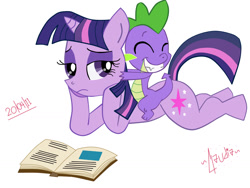 Size: 1632x1224 | Tagged: safe, artist:nenaclaudia, derpibooru import, spike, twilight sparkle, dragon, pony, unicorn, female, mare