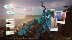 Size: 1600x900 | Tagged: safe, queen chrysalis, changeling, changeling queen, female, game, green eyes, horn, life is strange, solo