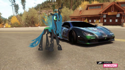 Size: 1280x720 | Tagged: safe, artist:equestianracer, queen chrysalis, changeling, changeling queen, pony, car, forza horizon, itasha, solo, ssc, ssc ultimate aero