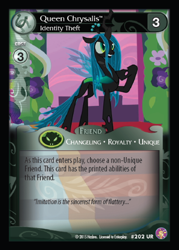 Size: 360x503 | Tagged: safe, queen chrysalis, changeling, changeling queen, absolute discord, ccg, enterplay, female, horn