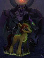 Size: 900x1200 | Tagged: safe, artist:genbulein, king sombra, lord tirek, nightmare moon, queen chrysalis, oc, changeling, changeling queen, pony, unicorn