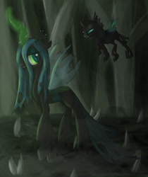 Size: 1673x1994 | Tagged: safe, artist:xenatalhaoui, queen chrysalis, changeling, changeling queen, female, flying, horn