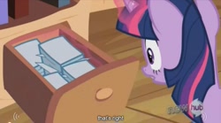 Size: 847x470 | Tagged: safe, derpibooru import, screencap, twilight sparkle, s03e01, that's right, youtube caption