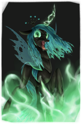 Size: 1370x2080 | Tagged: safe, artist:baitoubaozou, queen chrysalis, changeling, changeling queen, female, glowing horn, solo