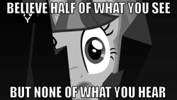 Size: 640x360 | Tagged: safe, derpibooru import, edit, edited screencap, screencap, twilight sparkle, the crystal empire, grayscale, image macro, monochrome, solo