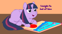 Size: 1495x834 | Tagged: safe, artist:fluffsplosion, derpibooru import, twilight sparkle, fluffy pony, ball, book, fluffy pony original art, twifluff