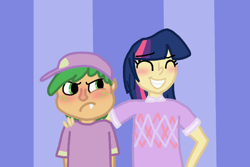 Size: 600x400 | Tagged: safe, artist:woop-de-de-doo, derpibooru import, spike, twilight sparkle, humanized, younger