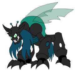 Size: 822x750 | Tagged: safe, artist:combatkaiser, queen chrysalis, changeling, changeling queen, changeling behemoth, crossover, diaboromon, digimon, digimonized, fangs, female, simple background, solo, transparent background