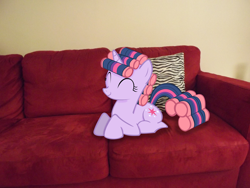 Size: 4288x3216 | Tagged: safe, artist:missbeigepony, derpibooru import, twilight sparkle, pony, hair curlers, irl, photo, ponies in real life, sofa, vector