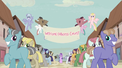 Size: 1280x720 | Tagged: safe, edit, starlight glimmer, pony, unicorn, the cutie map, equal town banner, equal town banner meme, exploitable meme, meme, we couldn't fit it all in, welcome princess celest