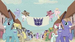 Size: 800x450 | Tagged: safe, edit, screencap, starlight glimmer, pony, unicorn, the cutie map, decepticon, equal cutie mark, equal town banner, equal town banner meme, exploitable meme, in our town, meme, transformers