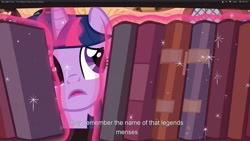 Size: 1920x1080 | Tagged: safe, derpibooru import, screencap, twilight sparkle, too many pinkie pies, youtube caption